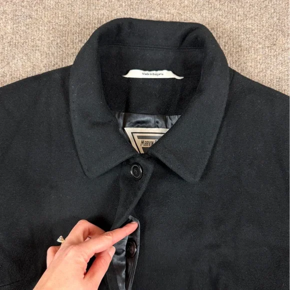 Marvin Richards Black Long Wool Cashmere Coat Women’s 14 Hidden Button Closure
